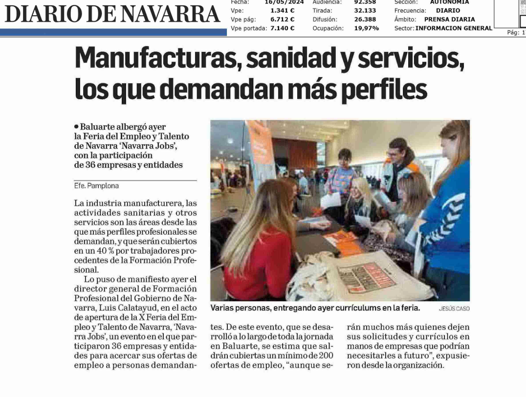 Fotografía del pantallazo de la noticia en la edición impresa del Diario de Navarra