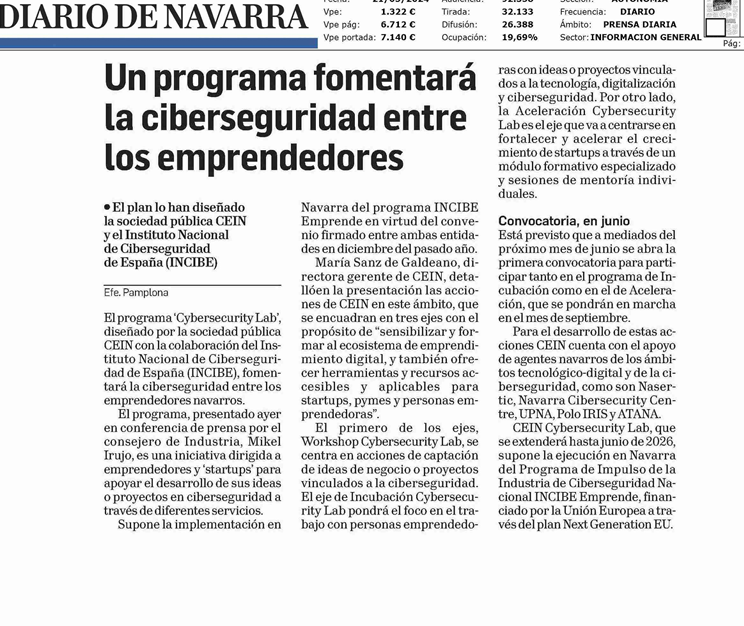 Fotografía del pantallazo de la noticia en la edición impresa del Diario de Navarra