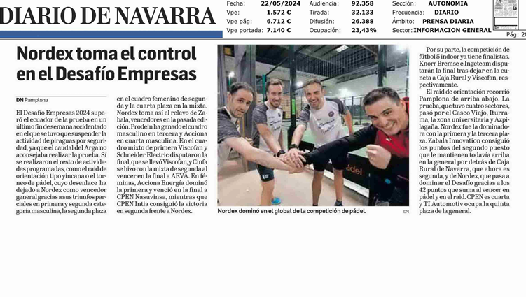 Fotografía del pantallazo de la noticia en la edición impresa del Diario de Navarra