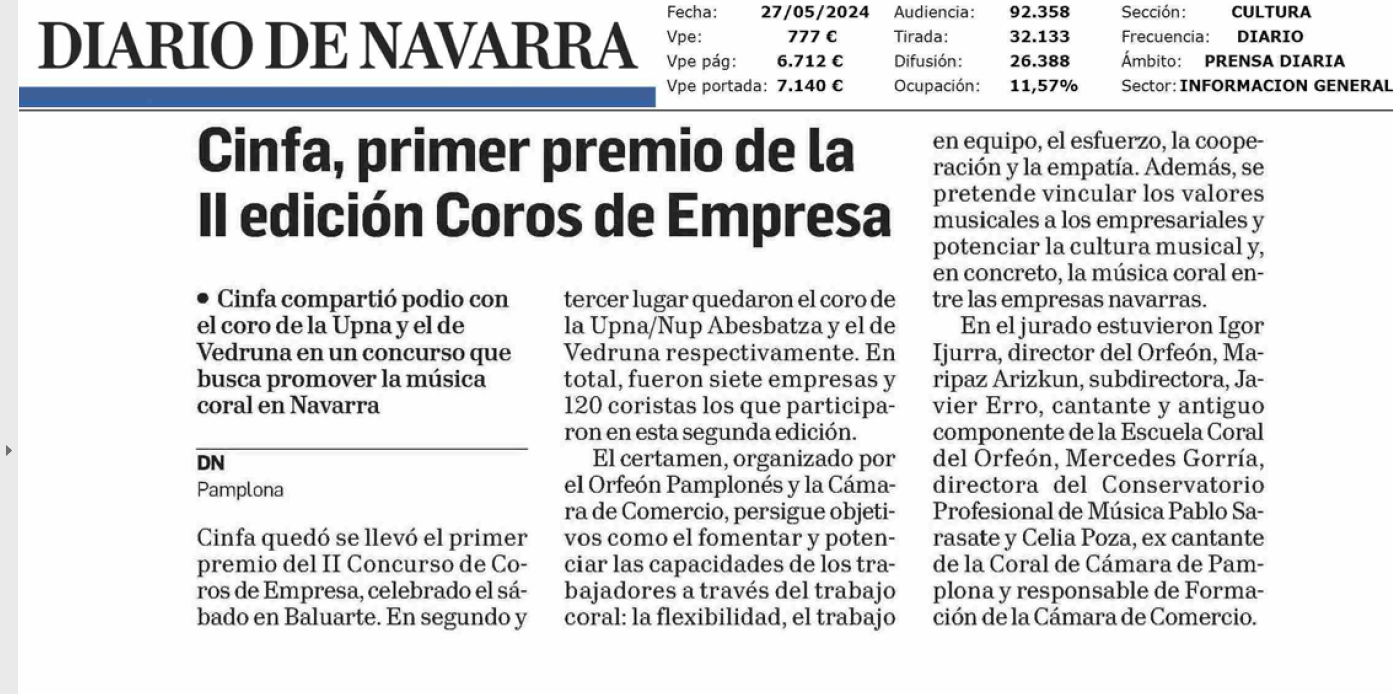 Fotografía del pantallazo de la noticia impresa en Diario de Navarra