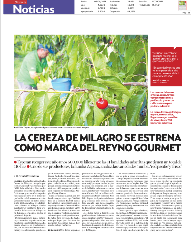 Fotografía del pantallazo de la noticia impresa en Diario de Noticias