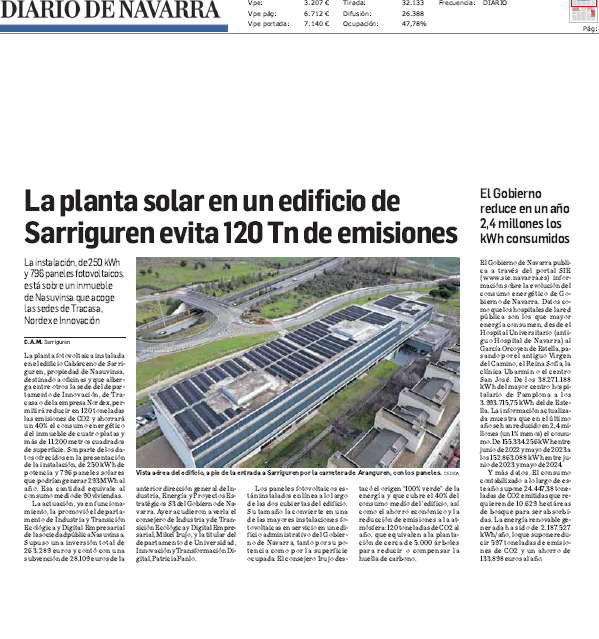 Fotografía del pantallazo de la noticia impresa en Diario de Navarra