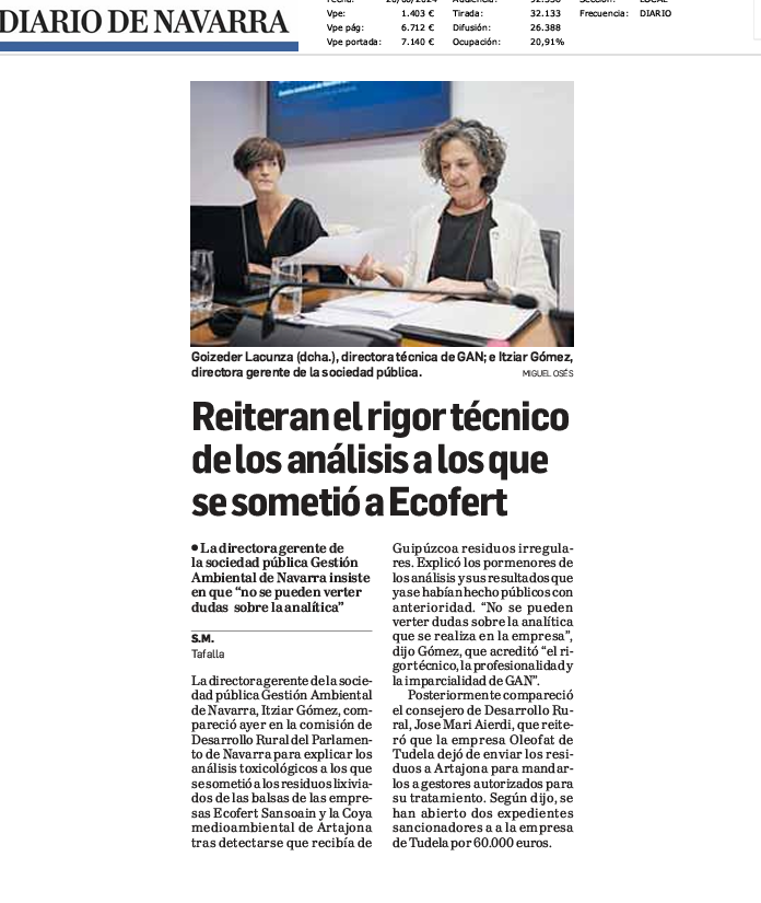 Fotografía del pantallazo de la noticia en la edición impresa del Diario de Navarra