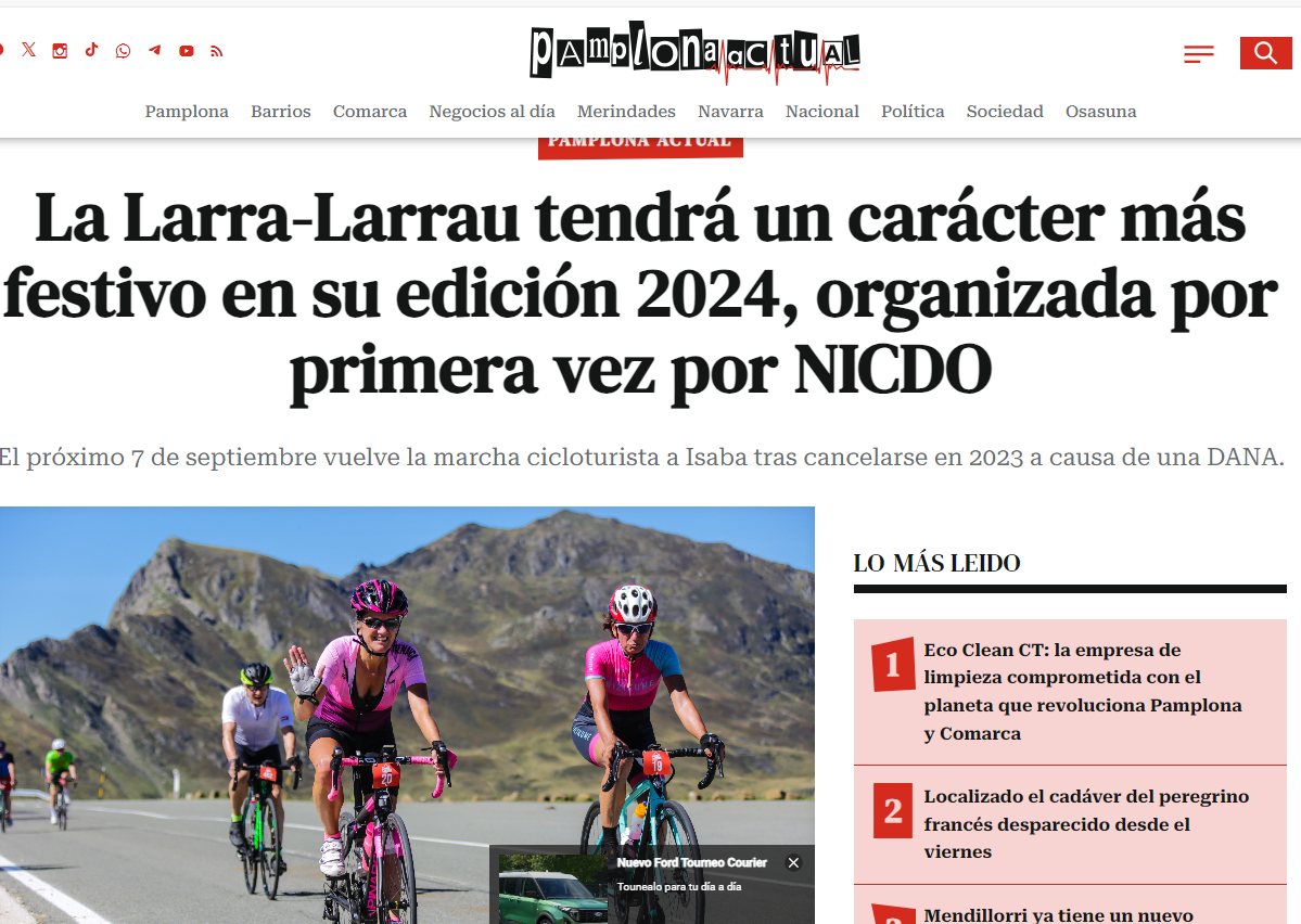 Fotografía del pantallazo de la noticia en la edición online de Pamplona Actual 