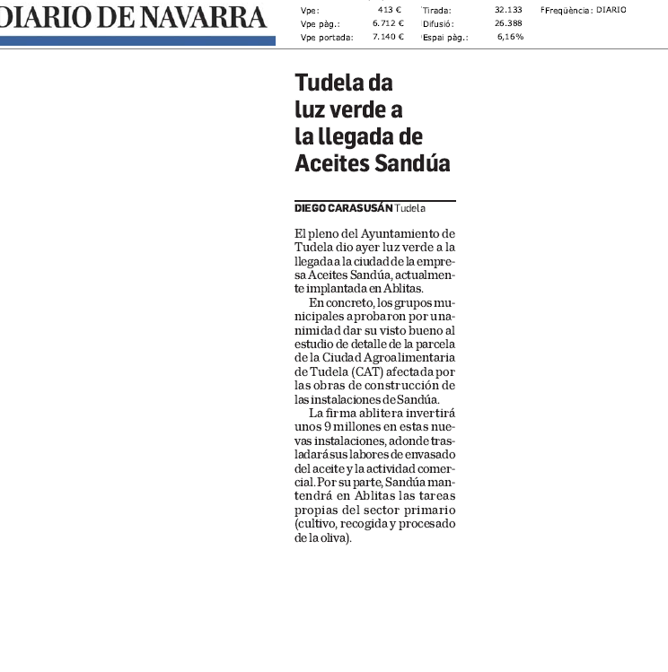 Fotografía del pantallazo de la noticia en la edición impresa de Diario de Navarra