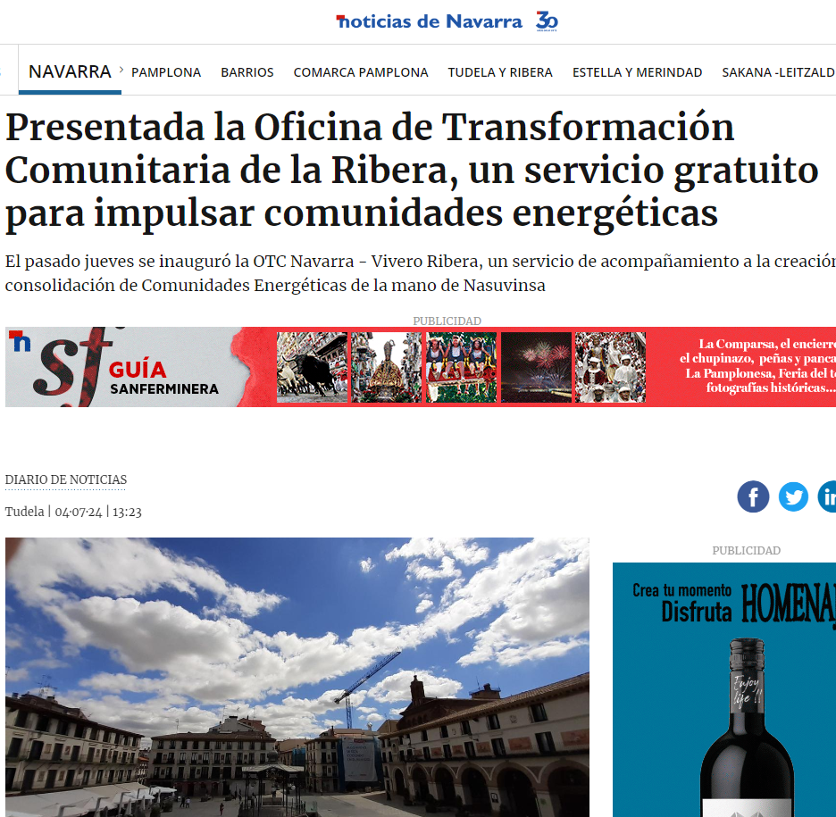Fotografía del pantallazo de la noticia en la edición online de Diario de Noticias