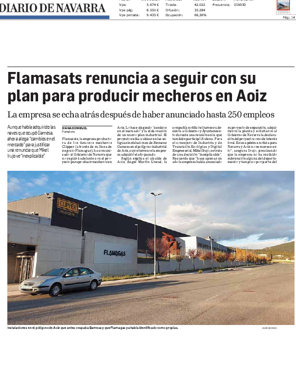 Fotografía del pantallazo de la noticia en la edición impresa del Diario de Navarra