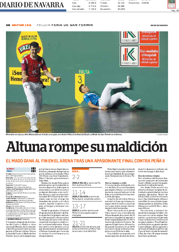 Fotografía del pantallazo de la noticia en la edición impresa del Diario de Navarra