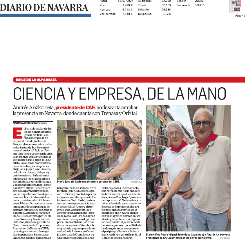 Fotografía del pantallazo de la noticia en la edición impresa del Diario de Navarra
