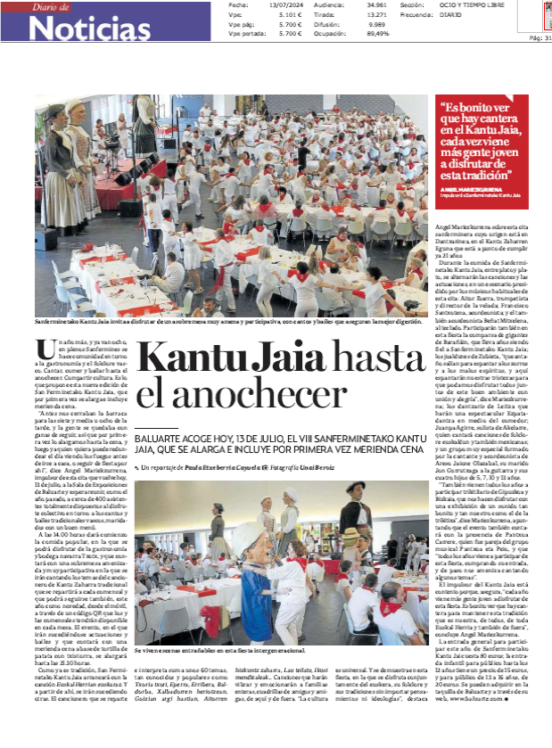 Fotografía del pantallazo de la noticia en la edición impresa del Diario de Noticias
