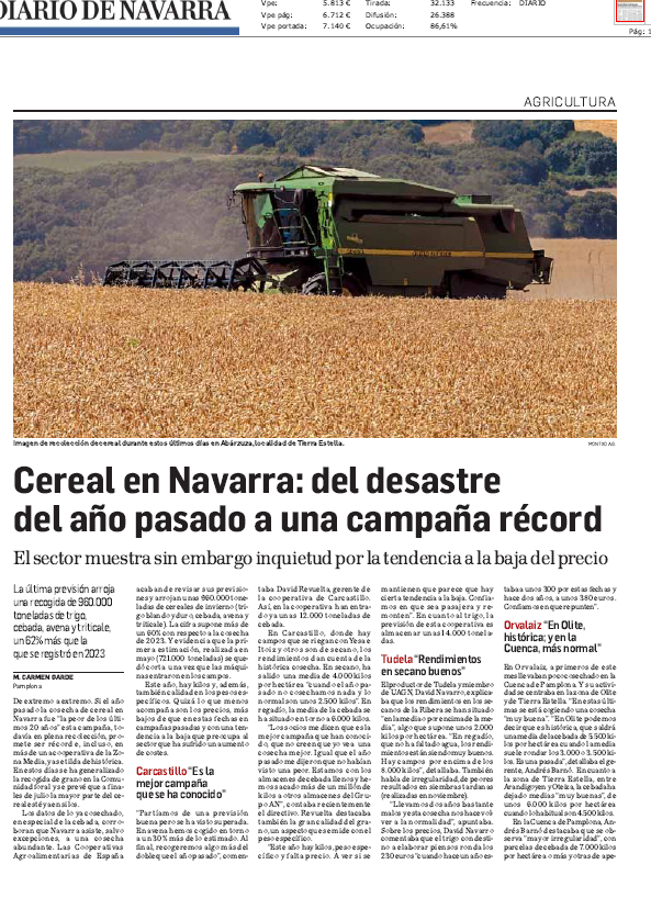 Fotografía del pantallazo de la noticia en la edición impresa del Diario de Navarra