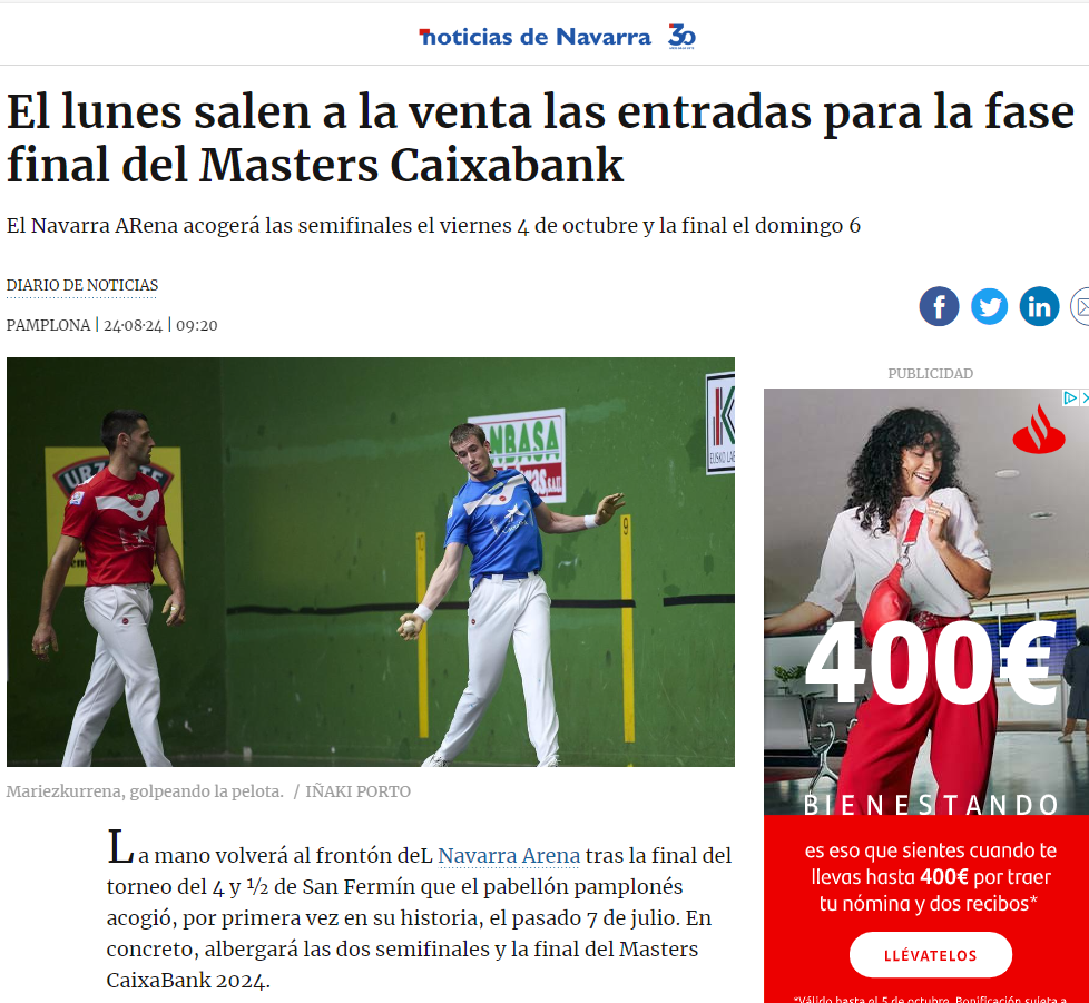 Fotografía del pantallazo de la noticia en la edición digital de Diario de Noticias