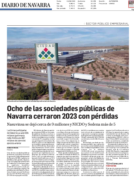 Fotografía del pantallazo de la noticia en la edición impresa de Diario de Navarra
