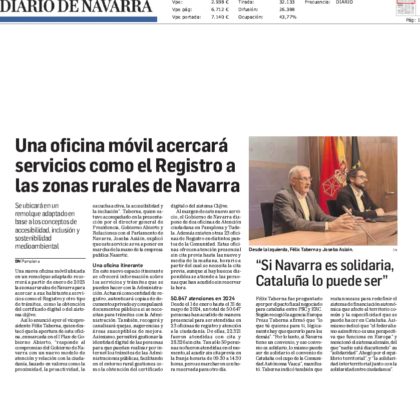 Fotografía del pantallazo de la noticia en la edición impresa de Diario de Navarra