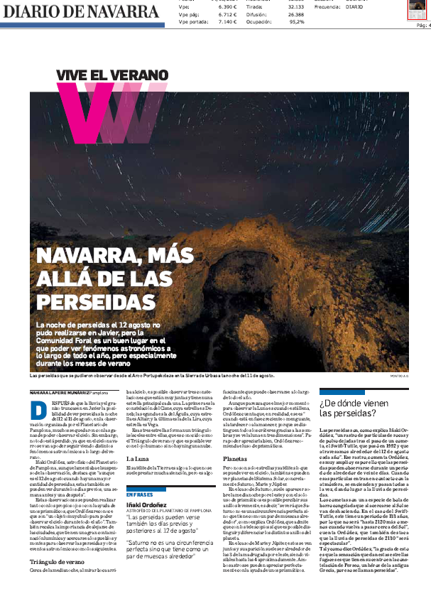 Fotografía del pantallazo de la noticia en la edición impresa de Diario de Navarra