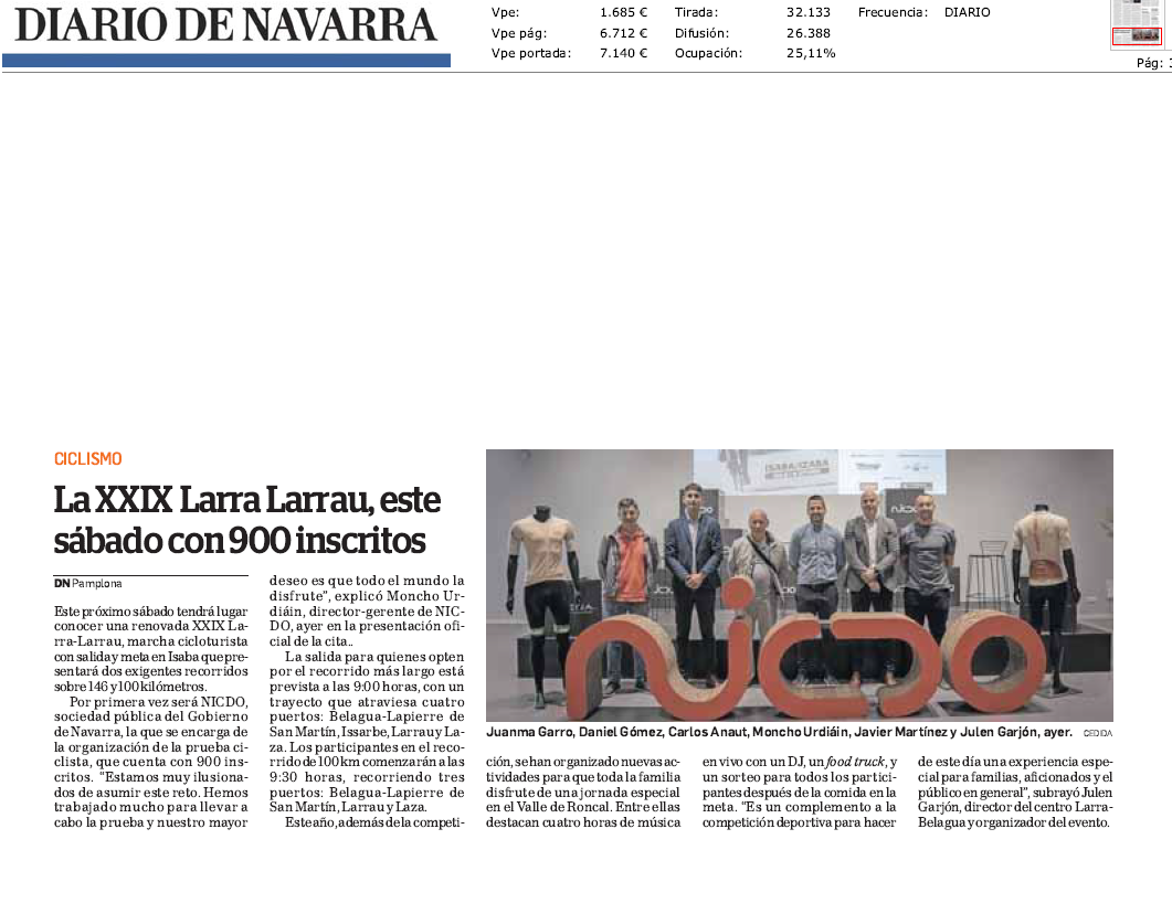 Fotografía del pantallazo de la noticia en la edición impresa de Diario de Navarra