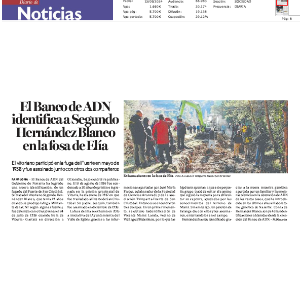 Fotografía del pantallazo de la noticia en la edición impresa del Diario de Noticias