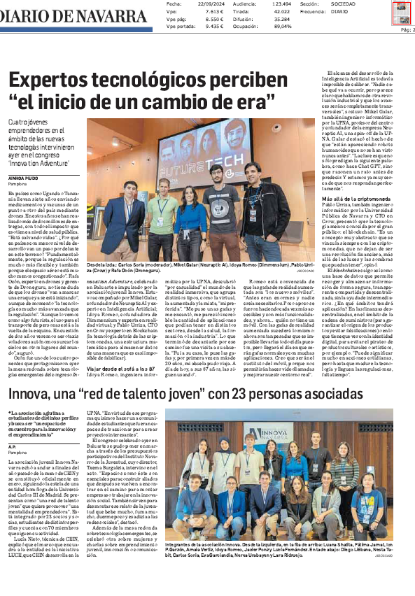 Fotografía del pantallazo de la noticia en la edición impresa del Diario de Navarra