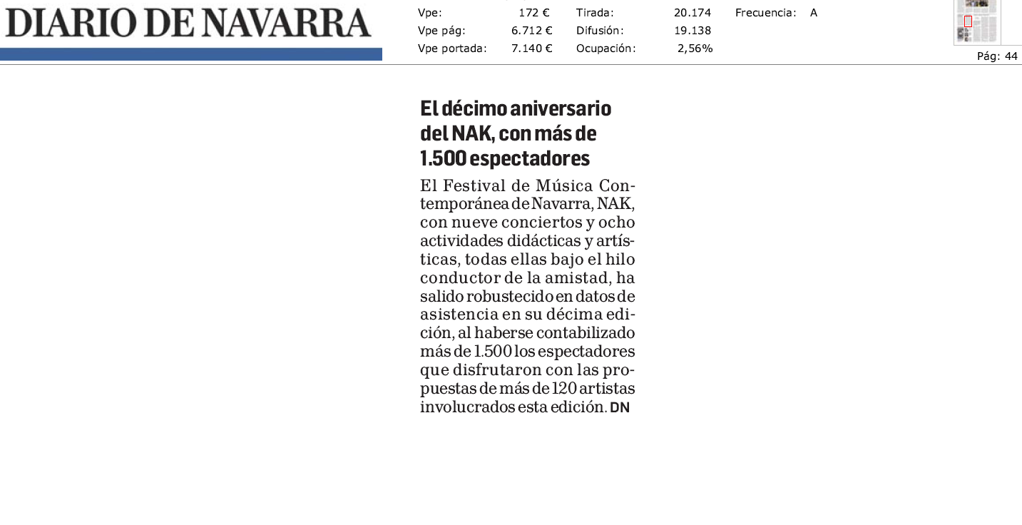 Fotografía del pantallazo de la noticia en la edición impresa del Diario de Navarra