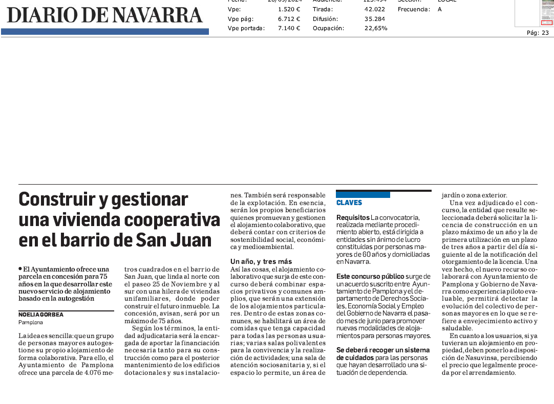Fotografía del pantallazo de la noticia en la edición impresa de Diario de Navarra