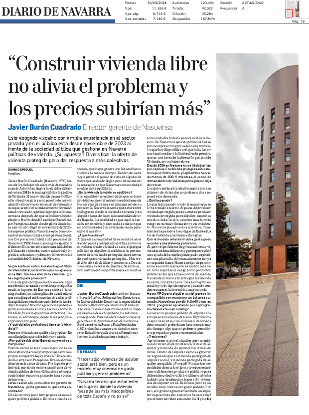 Fotografía del pantallazo de la noticia en la edición impresa de Diario de Navarra