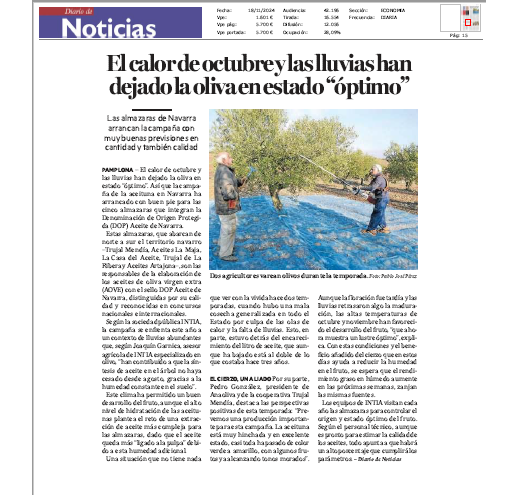 Fotografía del pantallazo de la noticia en la edición impresa de Diario de Noticias 