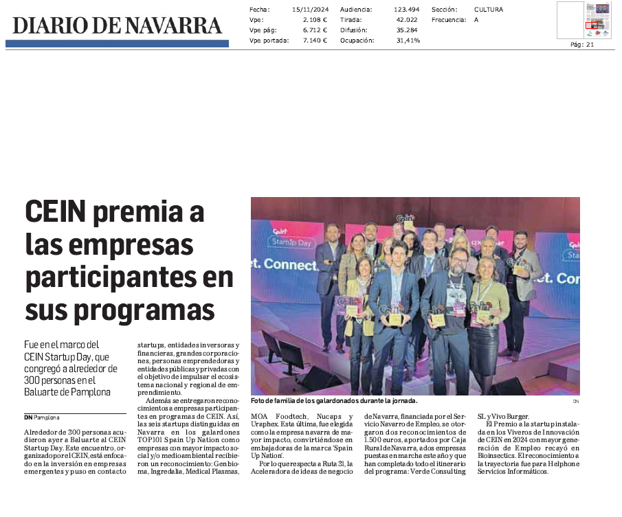 Fotografía del pantallazo de la noticia en la edición impresa de Diario de Navarra