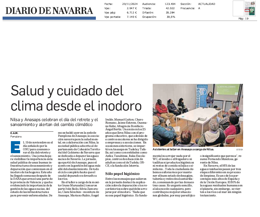 Fotografía del pantallazo de la noticia en la edición impresa de Diario de Navarra