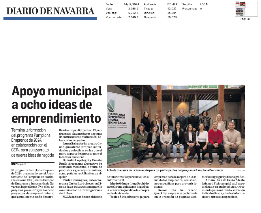 Fotografía del pantallazo de la noticia en la edición impresa de Diario de Navarra