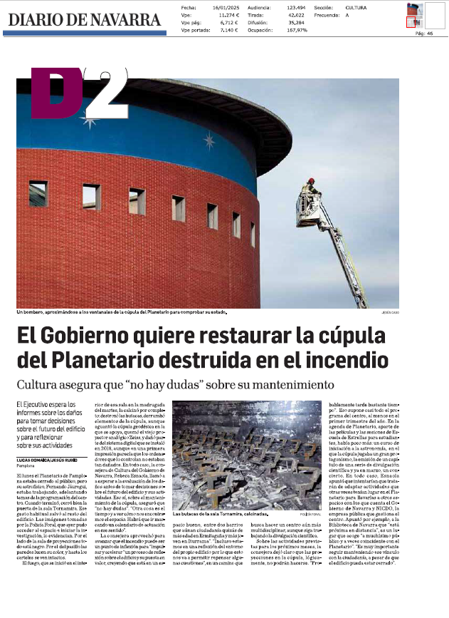 Fotografía del pantallazo de la noticia en la edición impresa de Diario de Navarra