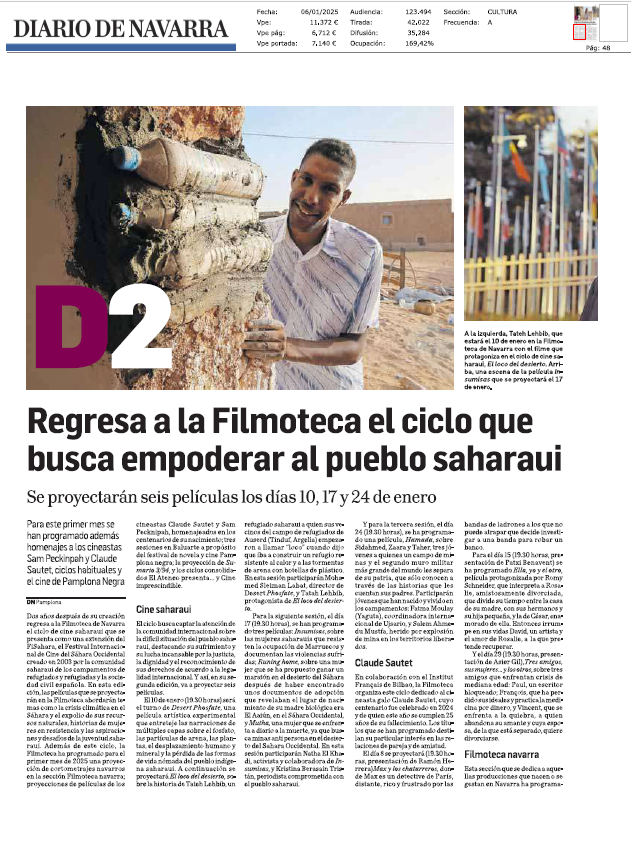 Fotografía del pantallazo de la noticia en la edición impresa de Diario de Navarra