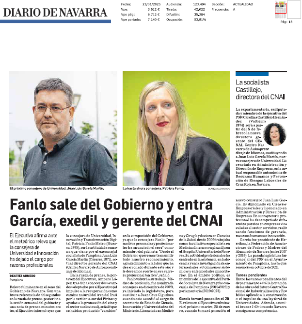 Fotografía del pantallazo de la noticia en la edición impresa de Diario de Navarra