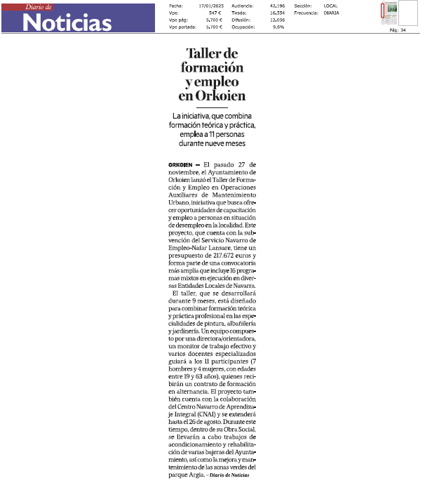 Fotografía del pantallazo de la noticia en la edición impresa de Diario de Noticias 