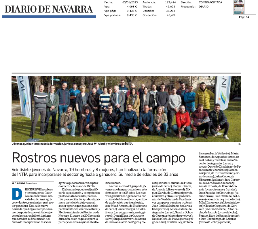Fotografía del pantallazo de la noticia en la edición impresa de Diario de Navarra