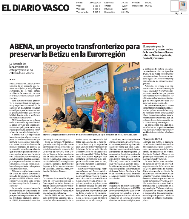 Fotografía del pantallazo de la noticia en la edición impresa del Diario Vasco