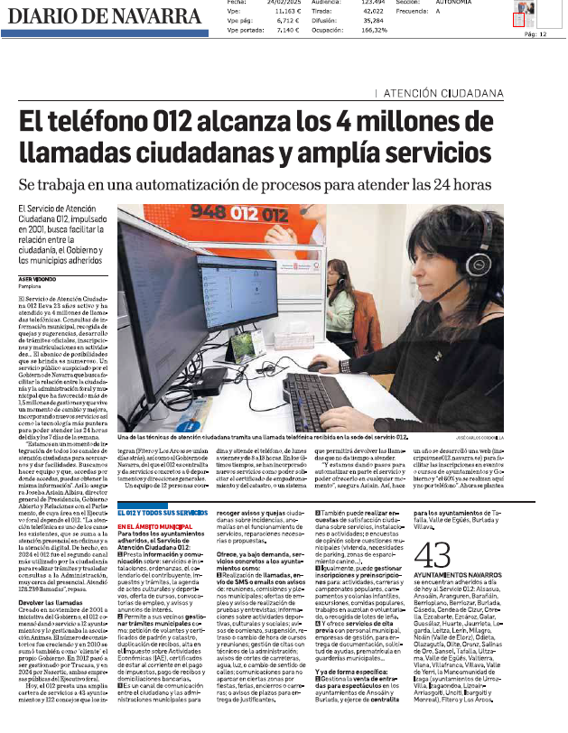Fotografía del pantallazo de la noticia en la edición impresa del Diario de Navarra