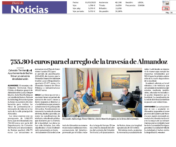 Fotografía del pantallazo de la noticia en la edición impresa del Diario de Noticias 