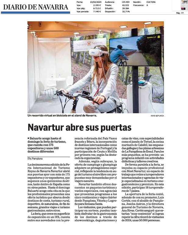 Fotografía del pantallazo de la noticia en la edición impresa del Diario de Navarra