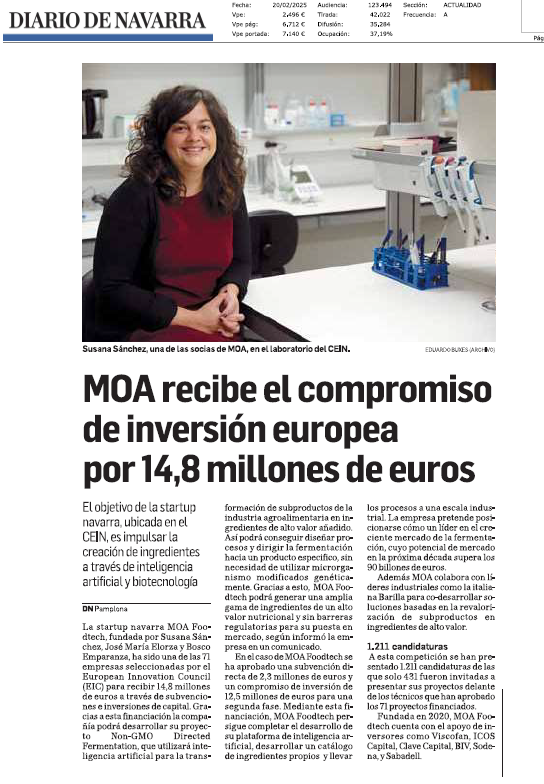 Fotografía del pantallazo de la noticia en la edición impresa del Diario de Navarra