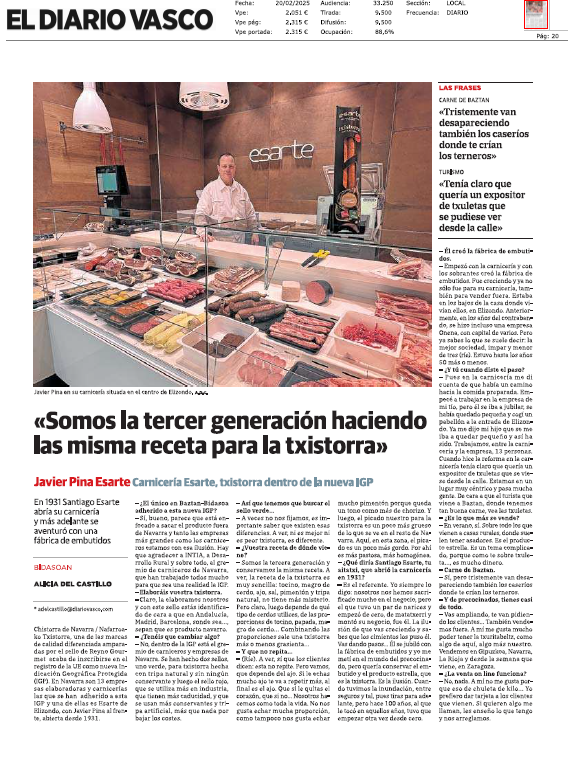 Fotografía del pantallazo de la noticia en la edición impresa del Diario Vasco