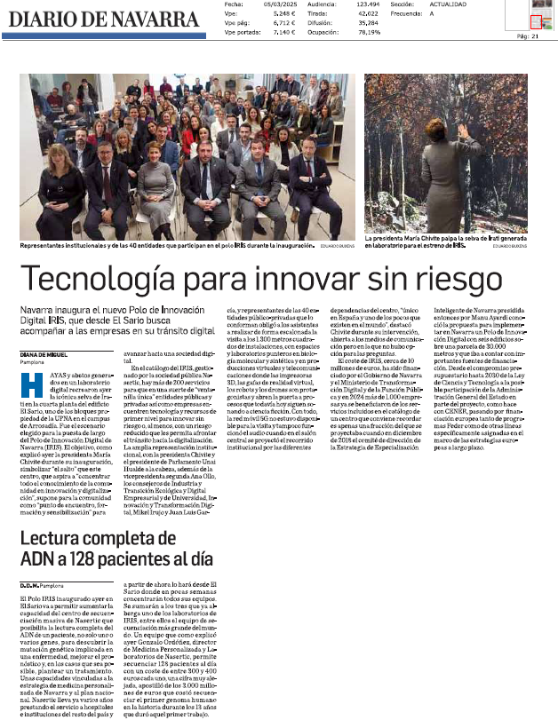 Fotografía del pantallazo de la noticia en la edición impresa de Diario de Navarra