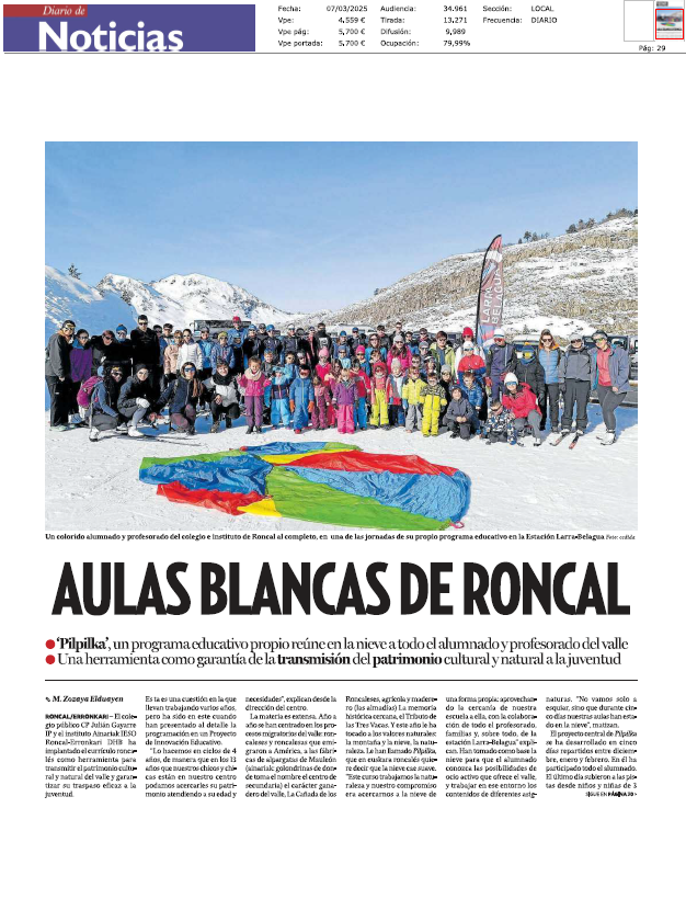 Fotografía del pantallazo de la noticia en la edición impresa de Diario de Noticias