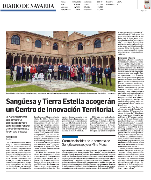 Fotografía del pantallazo de la noticia en la edición impresa de Diario de Navarra
