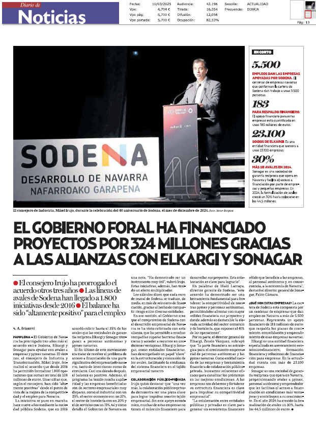 Fotografía del pantallazo de la noticia en la edición impresa de Diario de Noticias