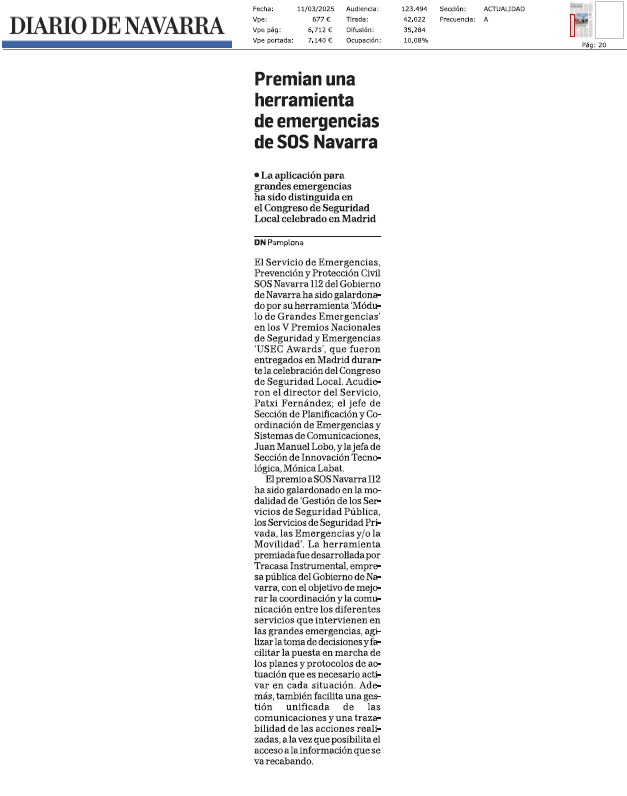 Fotografía del pantallazo de la noticia en la edición impresa de Diario de Navarra