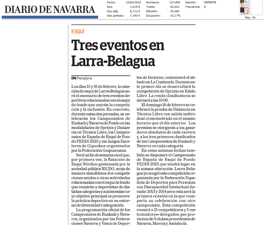 Fotografía del pantallazo de la noticia en la edición impresa de Diario de Navarra