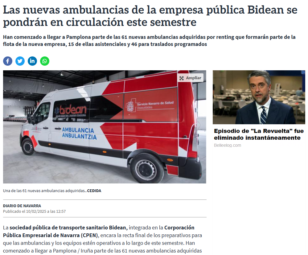 Fotografía del pantallazo de la noticia en la edición online de Diario de Navarra