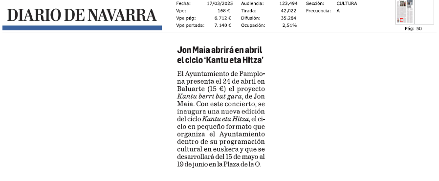 Fotografía del pantallazo de la noticia en la edición impresa de Diario de Navarra