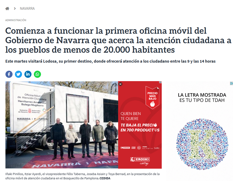 Fotografía del pantallazo de la noticia en la edición online de Diario de Navarra