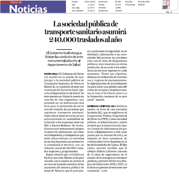Fotografía del pantallazo de la noticia en la edición impresa de Diario de Noticias 